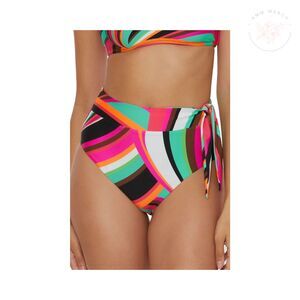 Trina Turk Multicolor High Waist Bikini Bottom with side Tie Sz 10 NWT